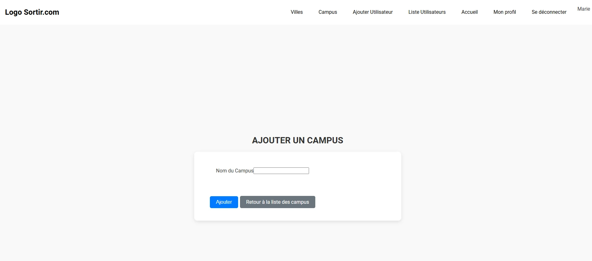 page d'ajout de campus projet Sortir'