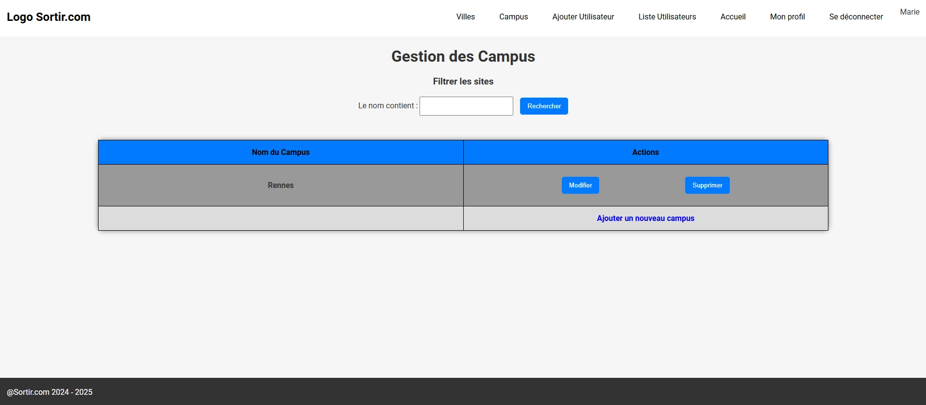 page des campus projet Sortir